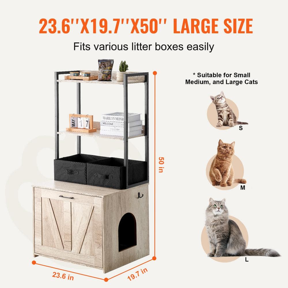 Natural Wood Cat Litter Box Enclosure with Shelves