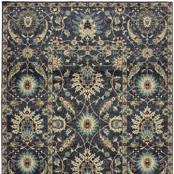 10 ft. x 13 ft. Navy Blue, Ivory Oriental Washable Area Rug