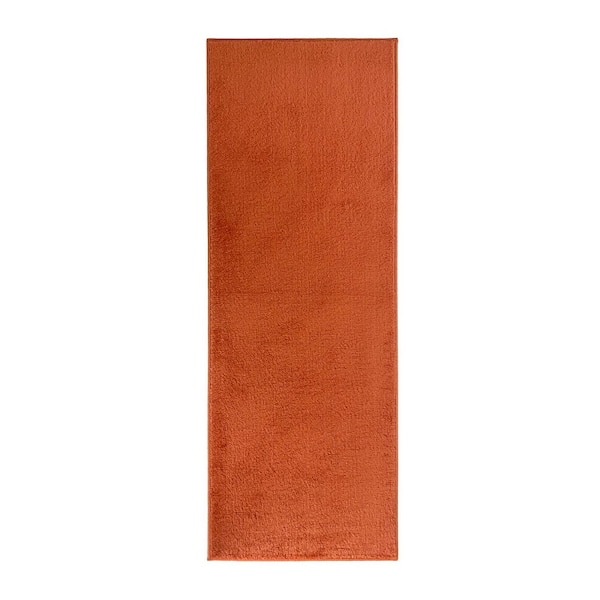 Custom Size Runner Rug Soft Collection Solid Orange 26 in. W x 96 in. L Stair Runner 17.33 sq. ft.