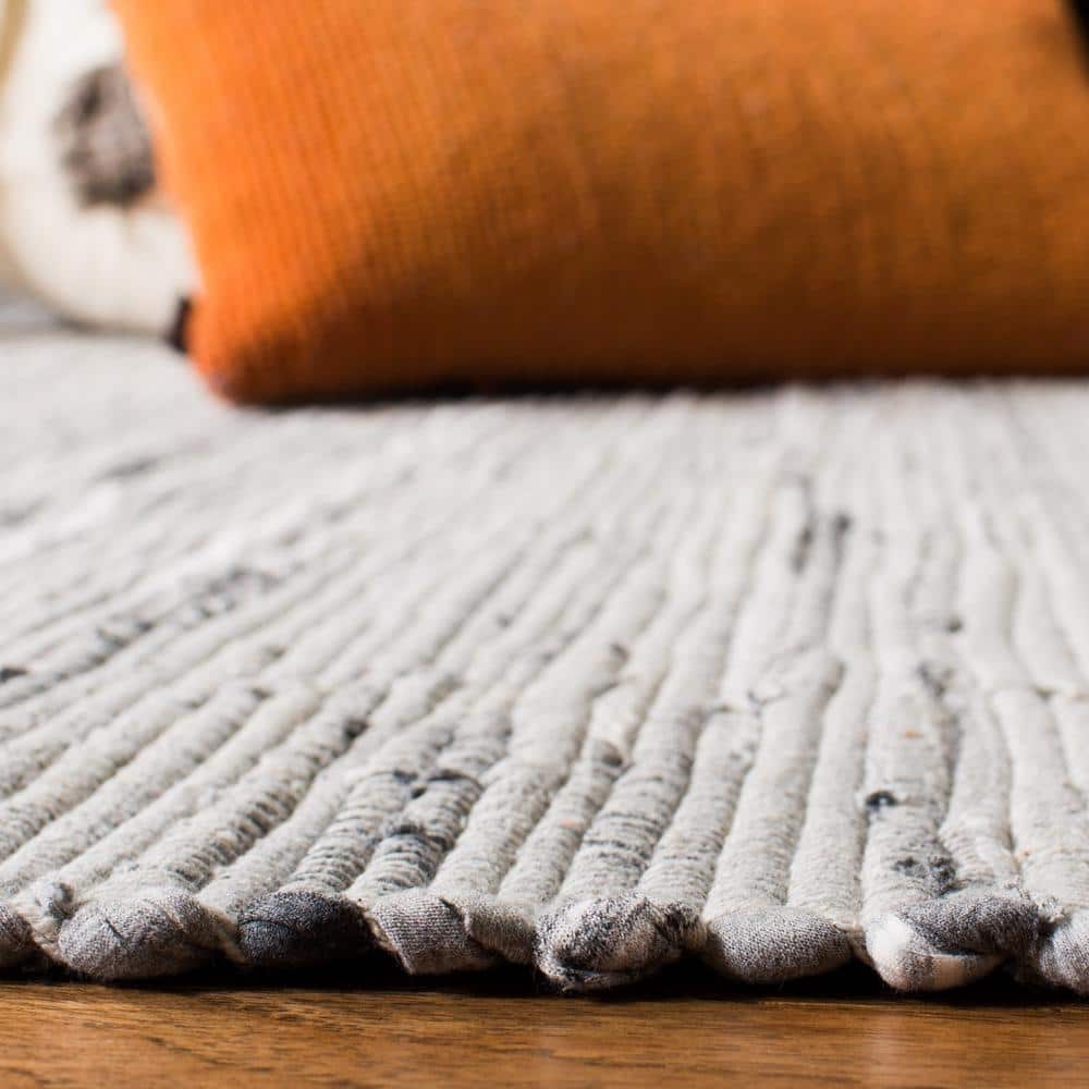Hand-Woven Gray Cotton 4' x 4' Square Flatweave Area Rug