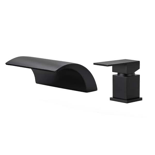 Waterfall Single-Handle Deck-Mount Roman Tub Faucet in Matte Black