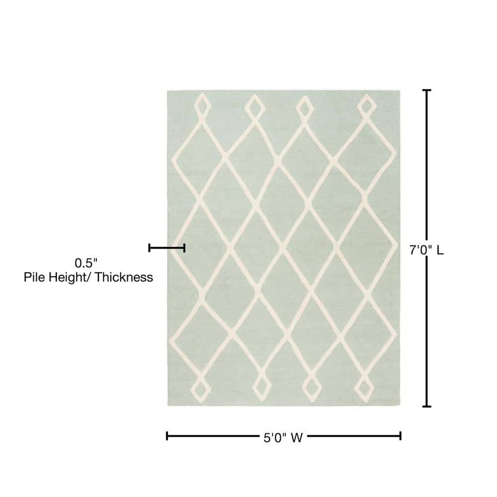 Mint and Ivory Geometric Hand-Tufted Wool Kids Area Rug 5' x 7'