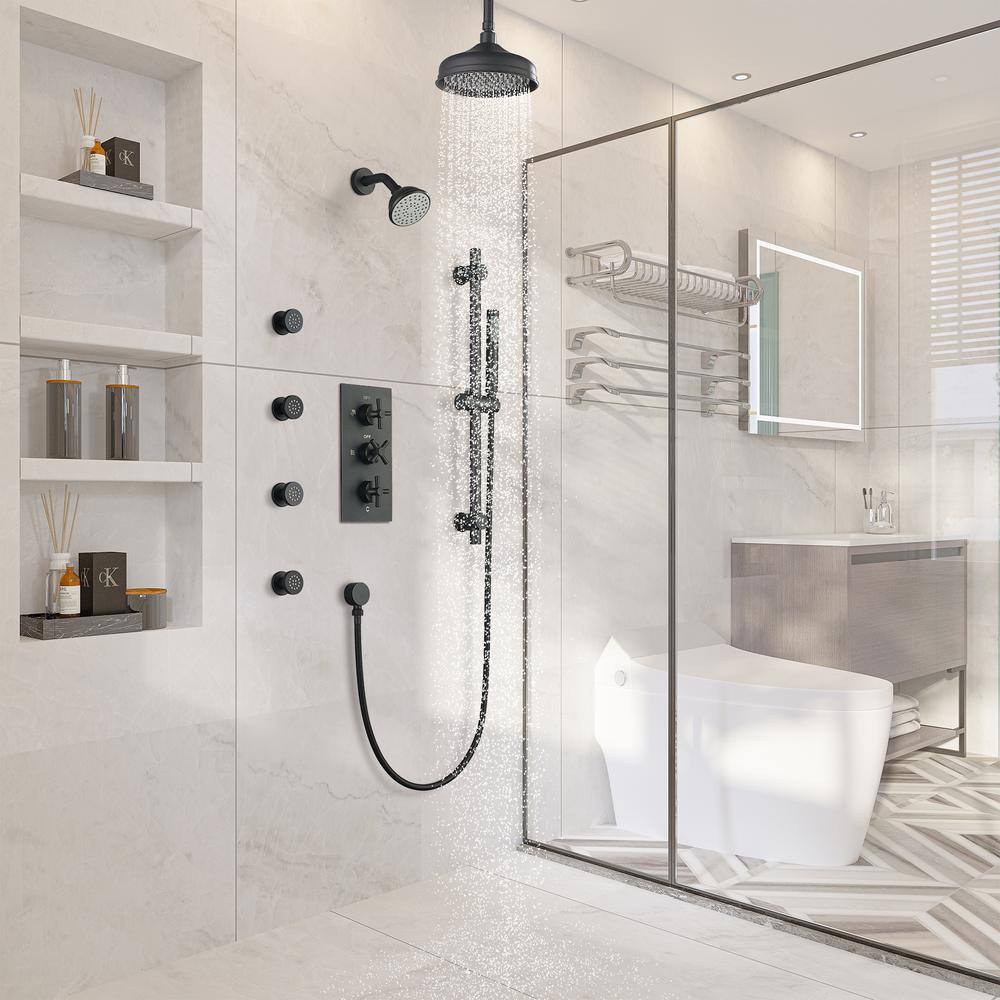 Matte Black Adjustable Dual Shower Head System with Body Jets