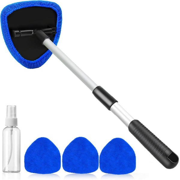 Extendable Aluminum Car Windshield Cleaner w 4 Washable Microfiber Pads, Swivel Head for Easy Interior Exterior Cleaning