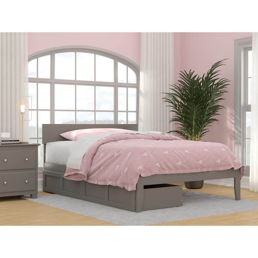Gray Full Wood Platform Bed with Storage Drawers