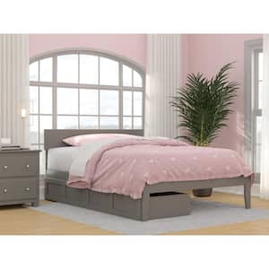 Boston Grey Full Solid Wood Storage Platform Bed with 2 Drawers
