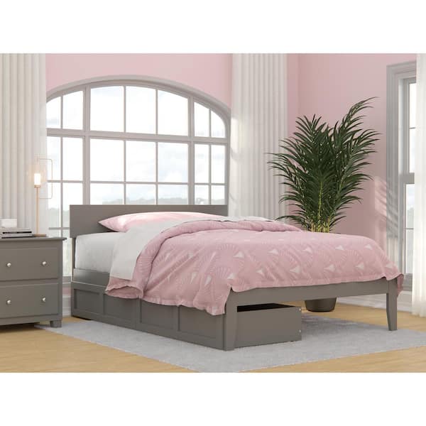 AFI Boston Grey Full Solid Wood Storage Platform Bed with 2 Drawers