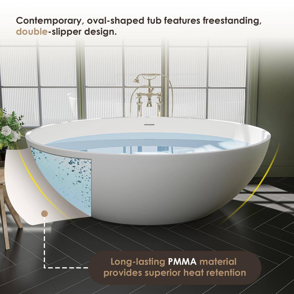 Cacciar 67" Matte White Freestanding Oval Soaking Bathtub