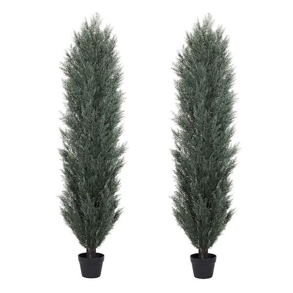 Zeus & Ruta 2-Piece 72 in. Artificial Cedar Tree Monochrome pines in Pot for Garden
