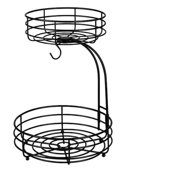 2 in 1 Tiered Fruit Basket with Banana Hanger and 8 Detachable Clear Serving Plates for Kitchen Counter