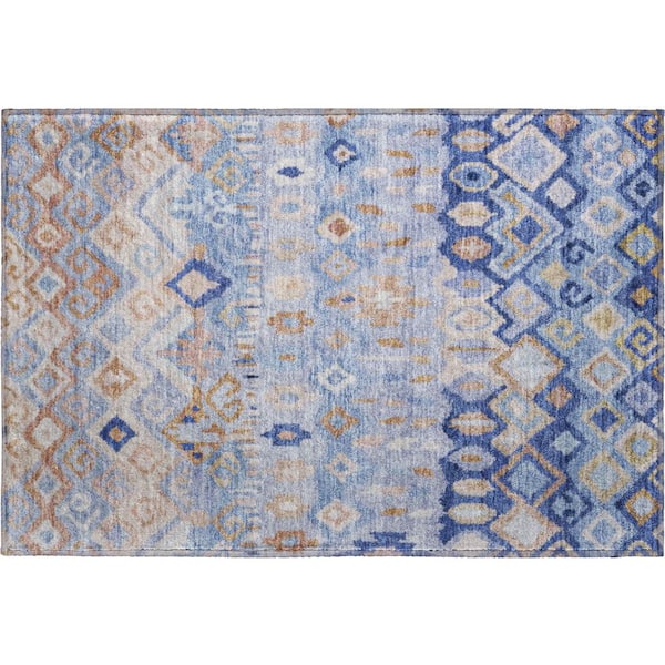 Mayfield Premium Machine Washable Abstract AMF2303 Blue 3 ft. x 4 ft. Area Rug