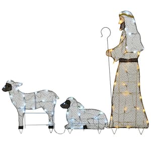 41 in. H Christmas Yard Decor - Shepherd and Sheep Decoration with 70 LED Lights