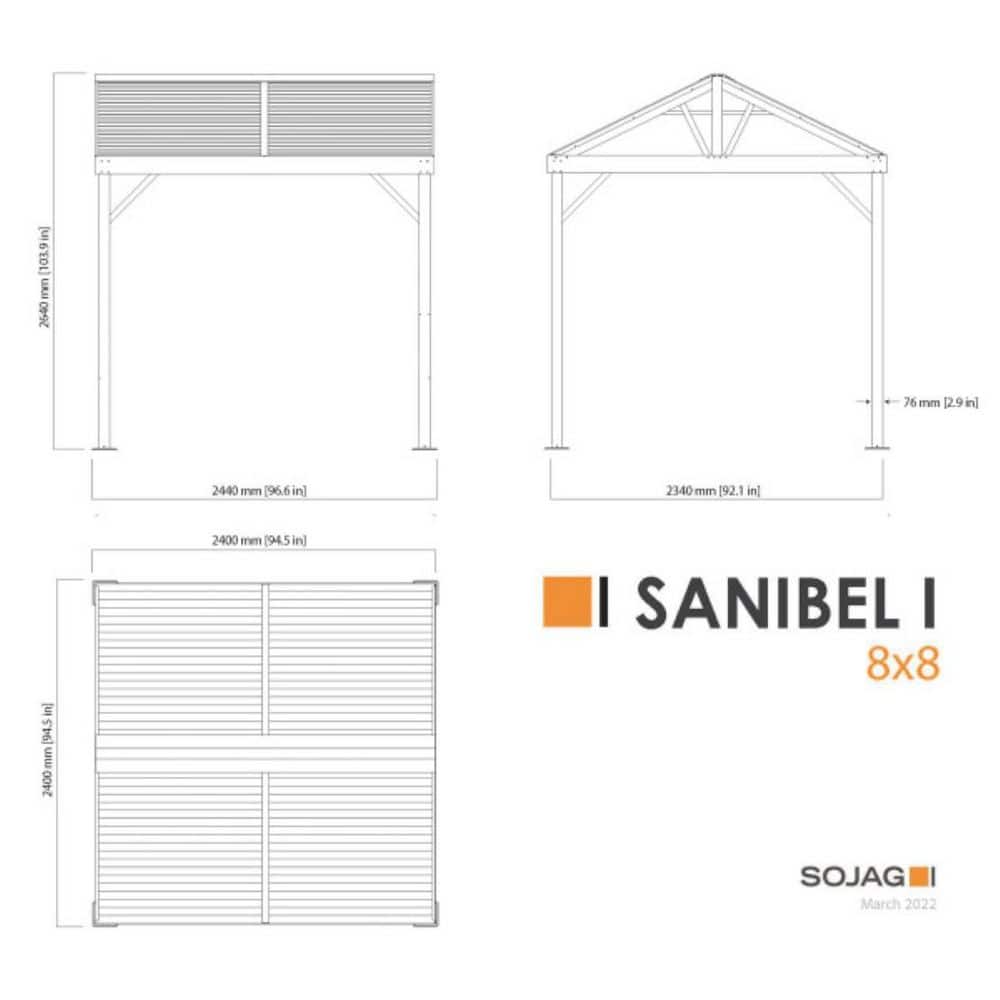 Sanibel Light Gray 8' x 8' Aluminum Hardtop Gazebo