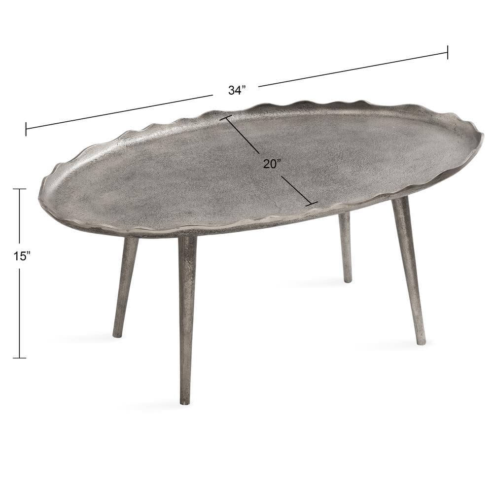 Alessia Artisanal Silver Aluminum Oval Coffee Table