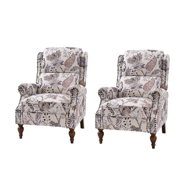 JAYDEN CREATION Sharon Green Traditional Solid Wood Foot Cutaway Arms with Nailheads Manual Recliner Set of 2