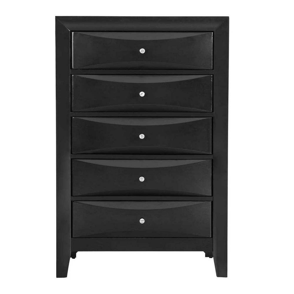 Passion Furniture Marilla 5Drawer Black Chest of Drawers (48 in. H x 32 in. W x 17 in. D) PF