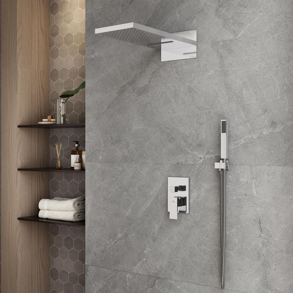Large Chrome Dual Rain Shower System with Handheld Spray