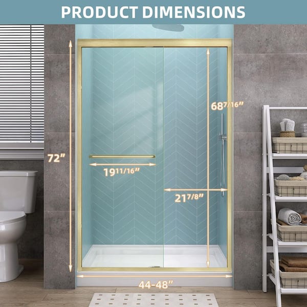 48 in. W x 72 in. H Sliding Semi-Frameless Shower Door in Matte Brushed Gold Bypass Glass Door with 1/4 in. Clear Glass