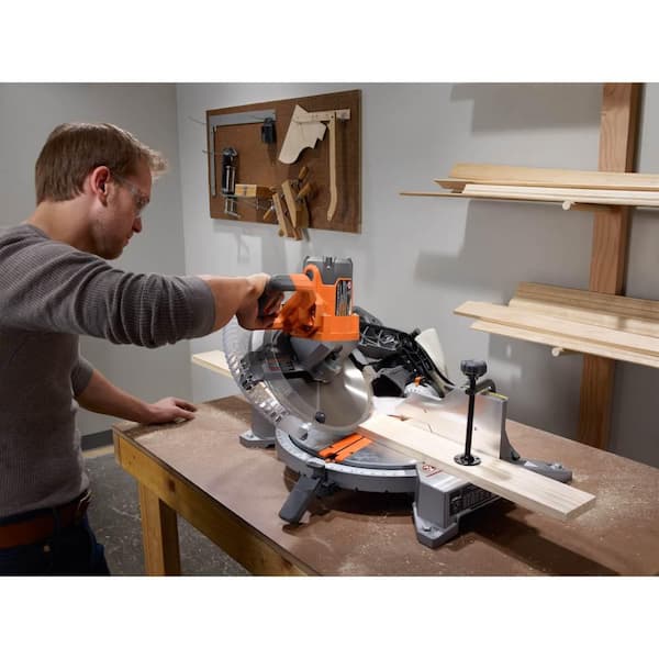 RIDGID - 15 Amp Corded 12 in. Dual Bevel Miter Saw with Adjustable Laser Guide, Carbide Tipped Blade, and Dust Bag