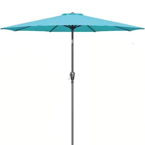 9 ft. Patio Umbrella Outdoor Market Table Umbrella with Push Button Tilt/Crank,8 Sturdy Ribs Polyester Canopy-Turquoise