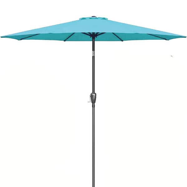 AFAIF 9 ft. Patio Umbrella Outdoor Market Table Umbrella with Push Button Tilt/Crank,8 Sturdy Ribs Polyester Canopy-Turquoise