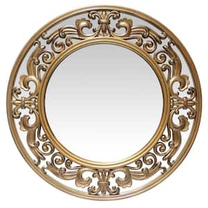 Victoria 23.5 in. W x 23.5 in. H Round Victorian Brushed Gold Plastic Frame Wall Mirror