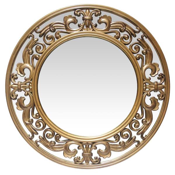 Infinity Instruments Victoria 23.5 in. W x 23.5 in. H Round Victorian  Brushed Gold Plastic Frame Wall Mirror 15368GD - The Home Depot