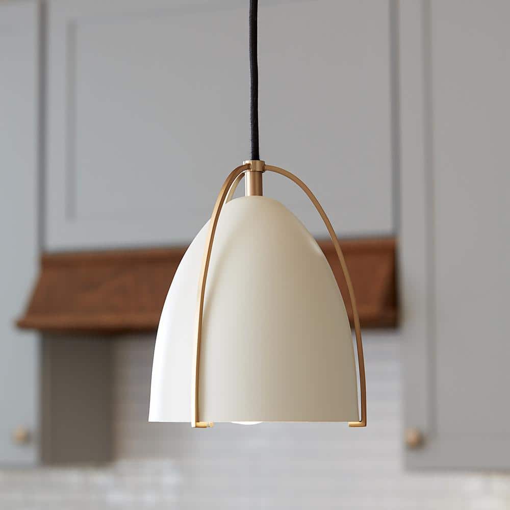 Norman Satin Brass Mini-Pendant with Matte White Steel Shade