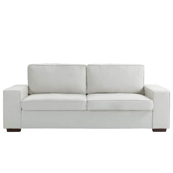 Uixe 79.8 in. Beige Linen Upholstered Square Arm 2-Seater Loveseat Sofa ...