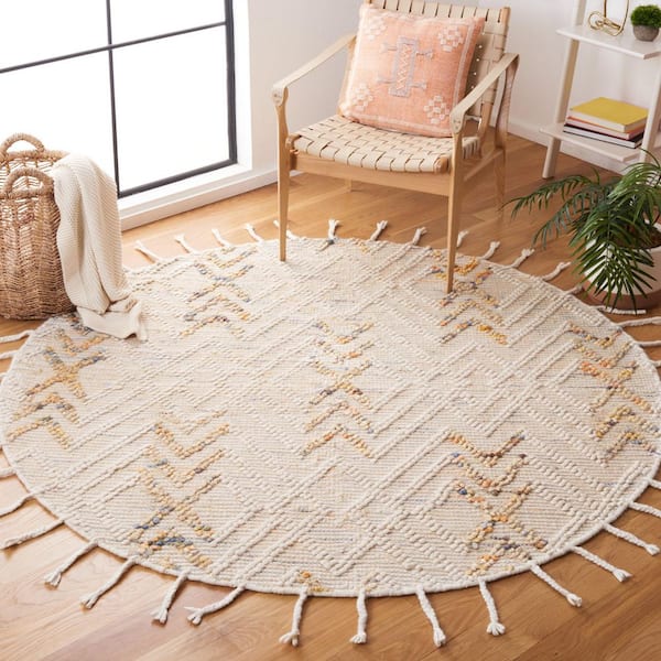 Natura 6 ft. x 6 ft. Ivory/Orange Chevron Striped Round Area Rug