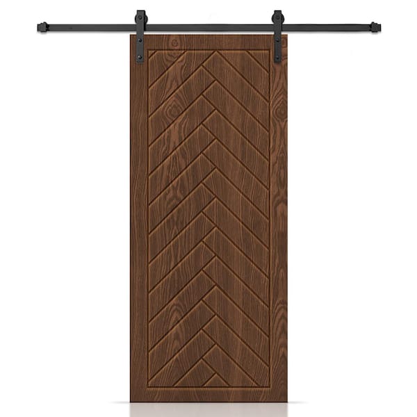 CALHOME 24 in. x 84 in. Hollow Core Walnut Stained Oak Veneer Composite Interior Sliding Barn-Door with Hardware Kit