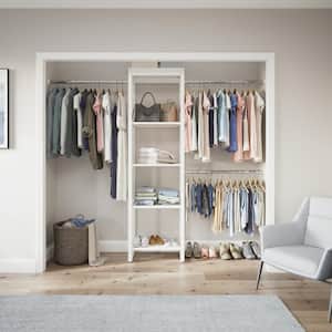 48 in. W to 92 in. W White Closet Shelf Tower with Rod Extensions Wood Closet System