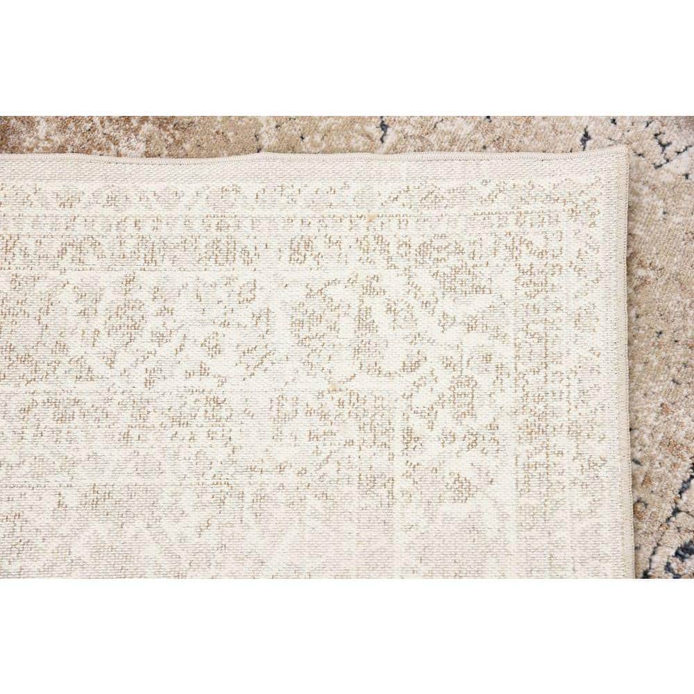 Beige and Light Brown Rectangular Stain-Resistant Area Rug