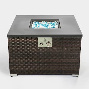 Wicker Propane 40,000 BTU Gas Fire Table Outdoor Fire Pit Table with Glass Rocks