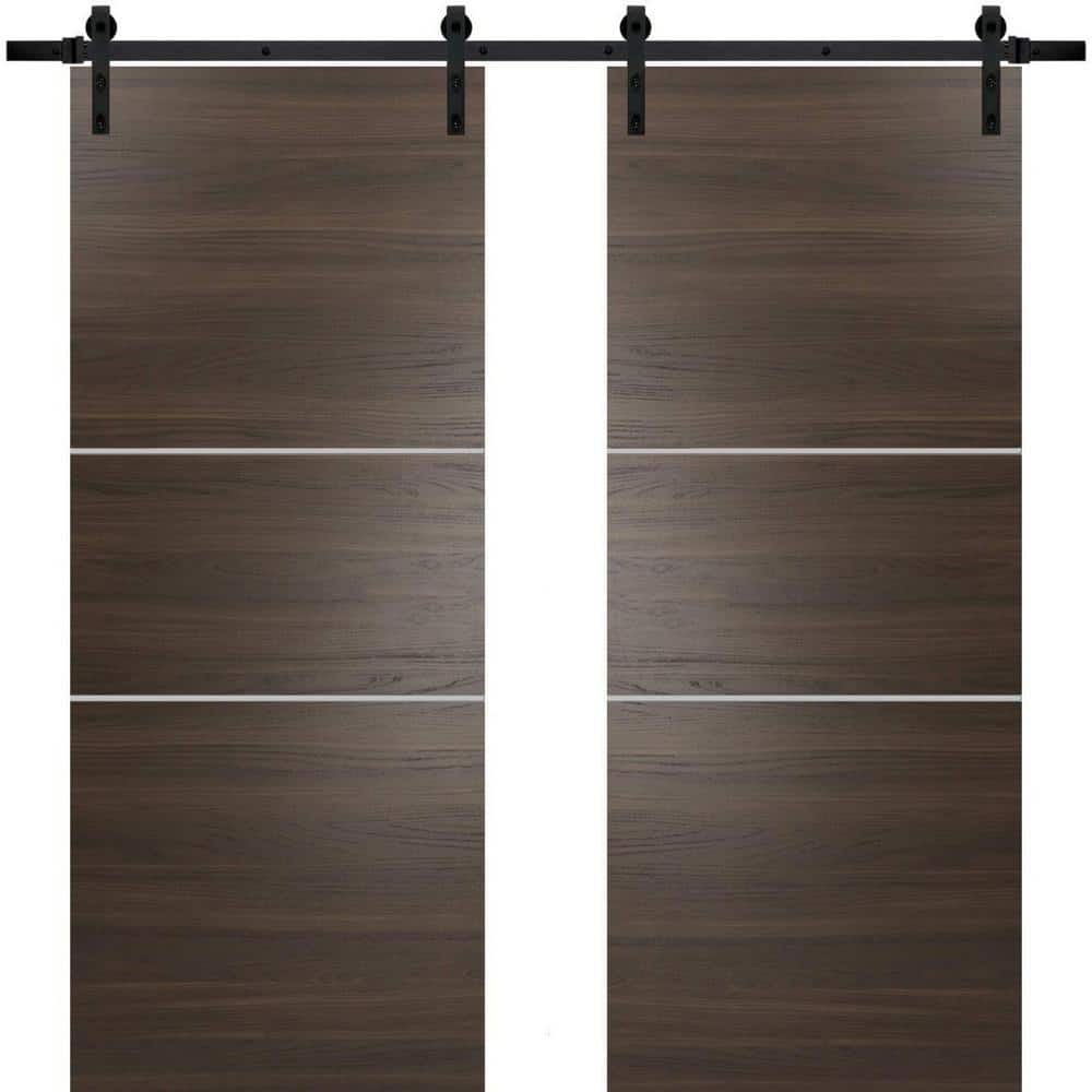 Assemble Required 30 in. x 96 in. 2-Panel Chocolate Ash Solid Wood with Honeycomb Sliding Barn Door with Hardware Kit price history on PriceWatchPro