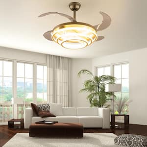 42 in. Retractable Blades Integrated LED Indoor Gold 6-Speed Reversible Motor Ceiling Fan with Remote