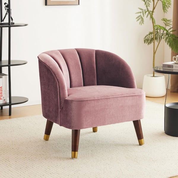 Harper & Bright Designs Blush Accent Chair Velvet Arm Chair, Barrel Accent Chair with Rubber Wood Legs