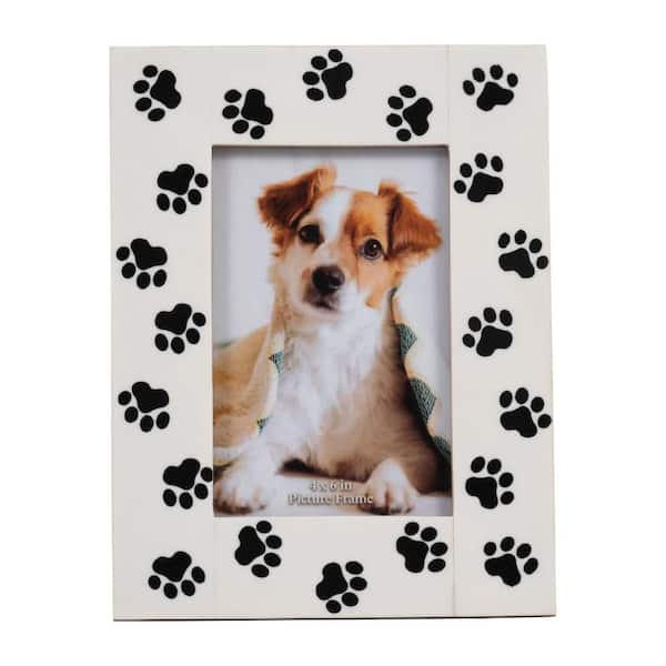 4 in. x 6 in. Black Resin Rectangle Paw Prints Photo Frame