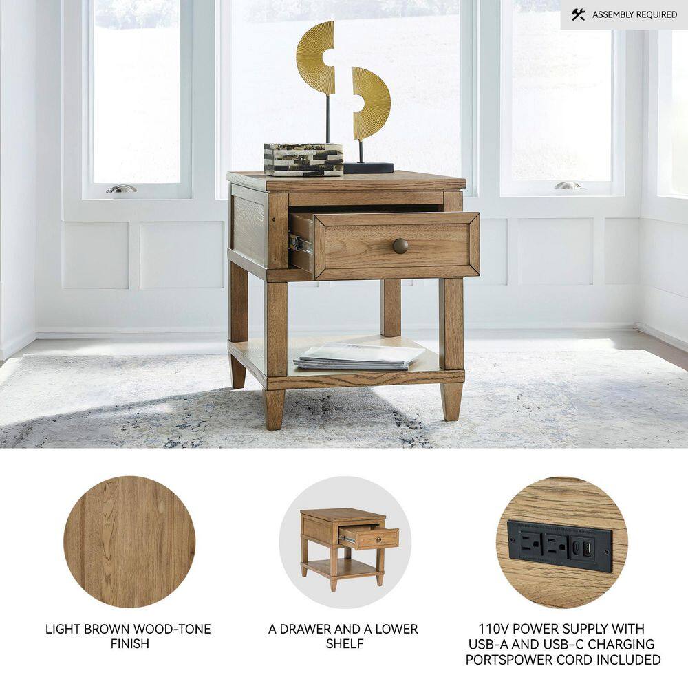 Sharlance 20 in. Light Brown Rectangle Wood End Table With Storage - thumbnail 5