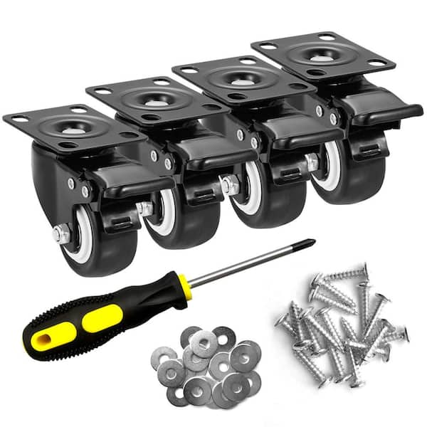 Angel Sar 2 in. Heavy Duty No Noise Locking Polyurethane Caster Wheels with Brake, Black, Set of 4