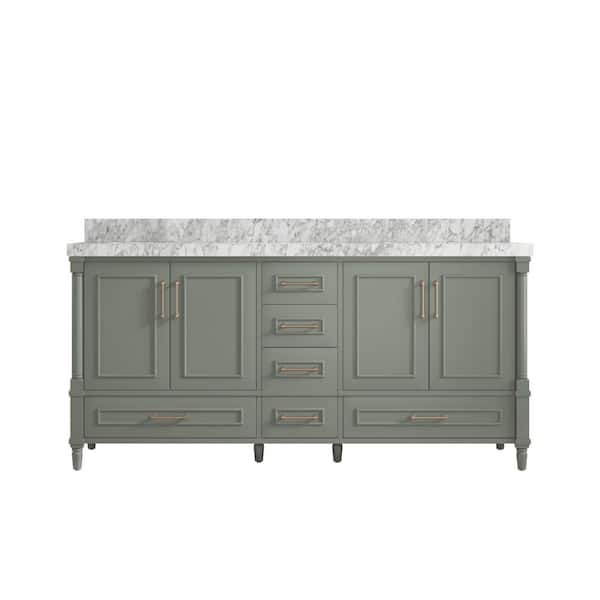 Willow Collections Hudson 72 in. W x 22 in. D x 36 in. H Double Sink Bath Vanity in Evergreen with 2 in. Carrara Marble Top