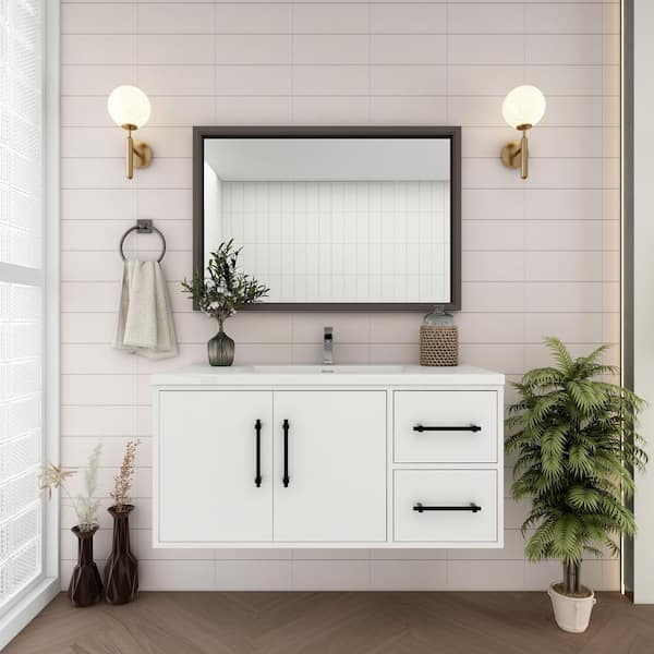 BV Better Vanity Victoria 42 in. W x 20 in. D x 22 in. H Single Sink Floating Bath Vanity in Gloss White with White Acrylic Top