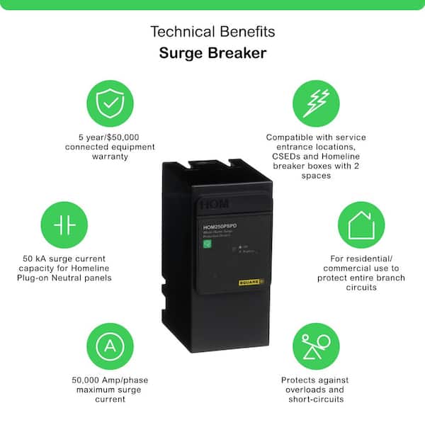 50kA Plug-On Neutral Whole Home Surge Protection Device for Square D Homeline Load Centers HOM250PSPD