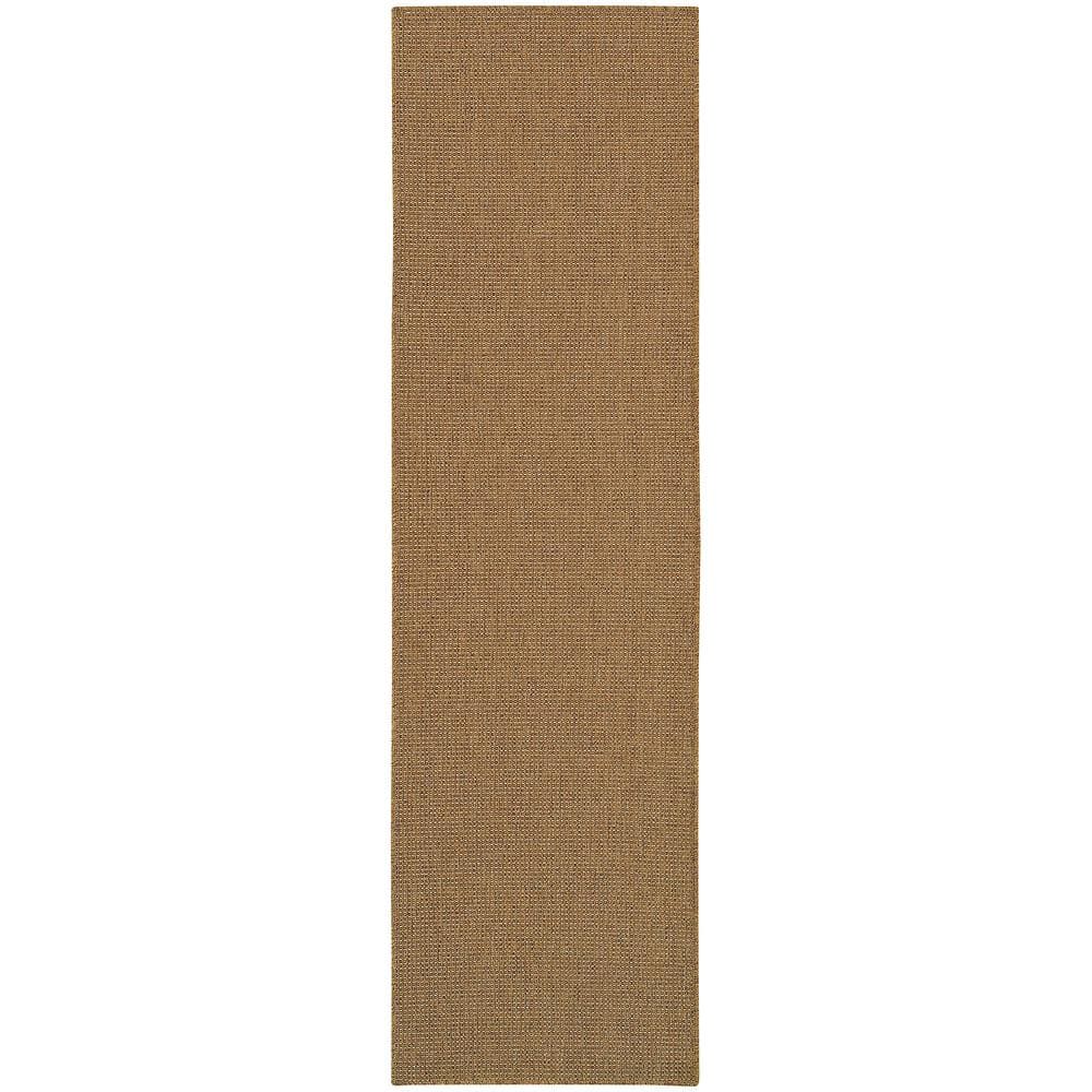 Caicos Tan 2 ft. x 8 ft. Solid Basket Weave Indoor/Outdoor Patio Runner Rug