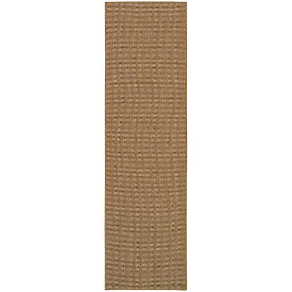 Caicos Tan 2 ft. x 8 ft. Solid Basket Weave Indoor/Outdoor Patio Runner Rug