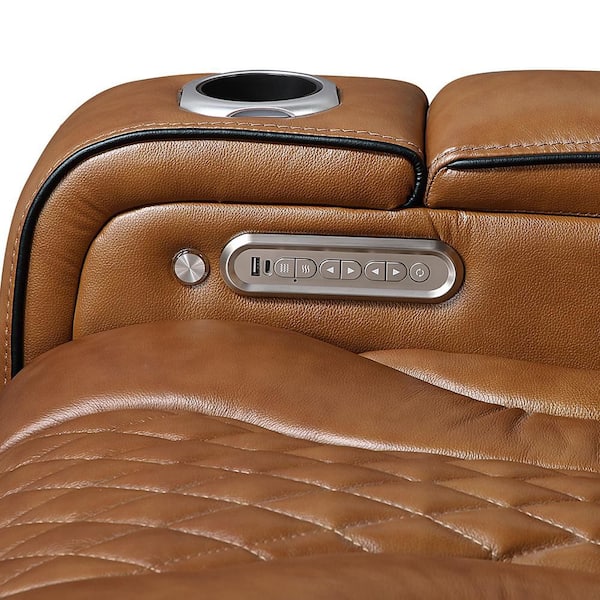 Lazzara Cassian 72 in. W Brown Leather 2-Seater Power Double