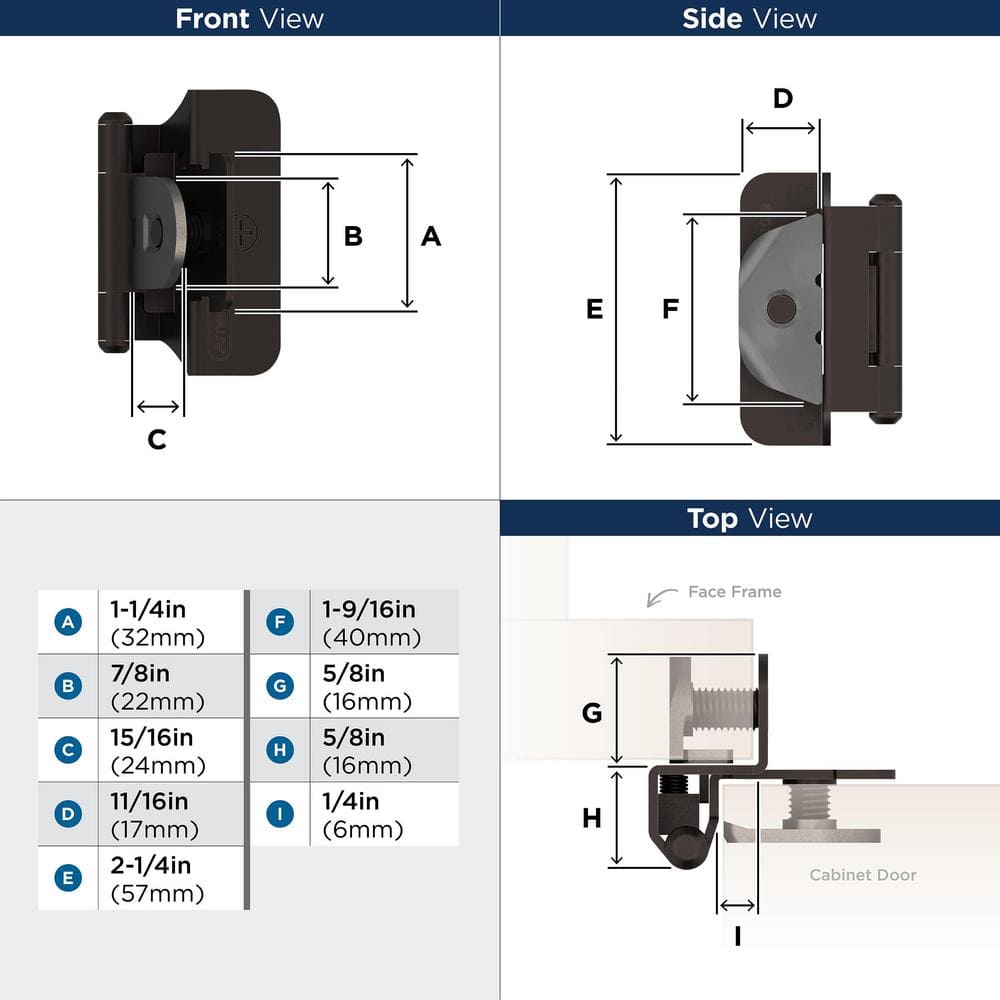 Oil Rubbed Bronze Frameless Cabinet Hinges - 2 Pack