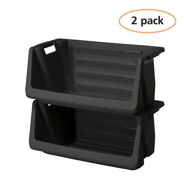 55 Gal. Multipurpose Stackable Space Saving Heavy Duty Storage Bin in Black (2-Pack)