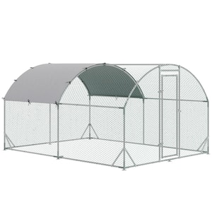 9.2 ft. x 6.2 ft. x 6.5 ft. Outdoor Large Silver Metal 0.0026-Acre Chicken In-Ground Coop with Cover for, Silver
