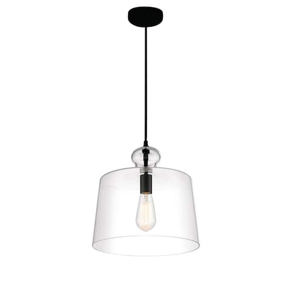 Minka Lavery Lavery 13 in. 1-Light Black Bell Mini Pendant with Clear Glass Shade